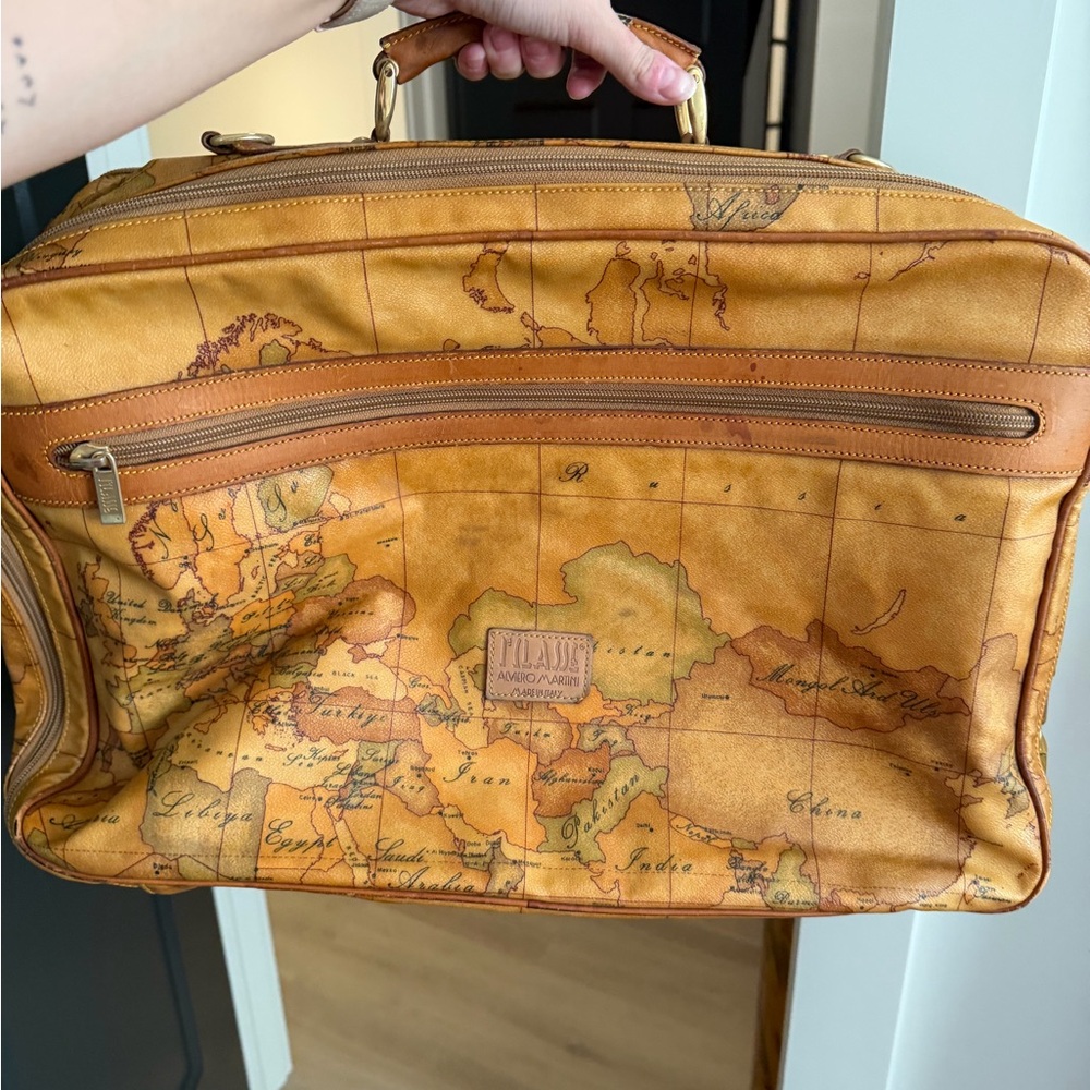 Alviero Martini 1A Classe Tan Map Print Travel Bag